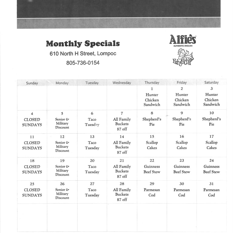 Open 11am-8pm Mon thru Saturday. CLOSED Sundays.