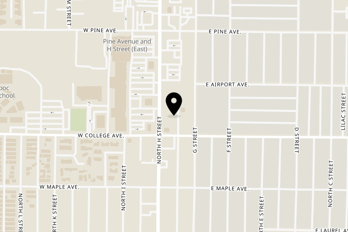 Map showing the location of Alfie's Fish & Chips on 610 N H St in Lompoc